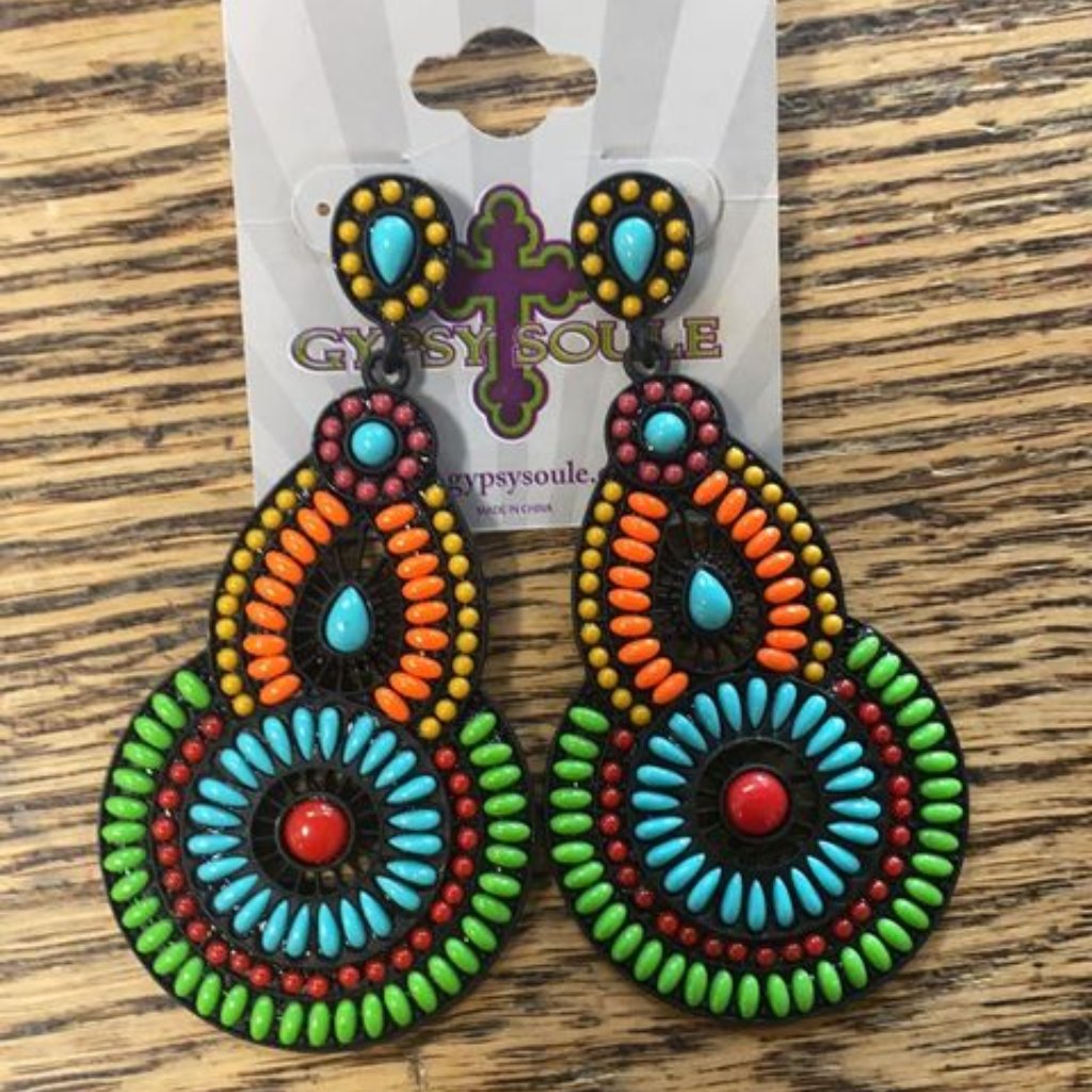 Gypsy Soule Red,Yellow,Orange,Blue,&Green Earrings